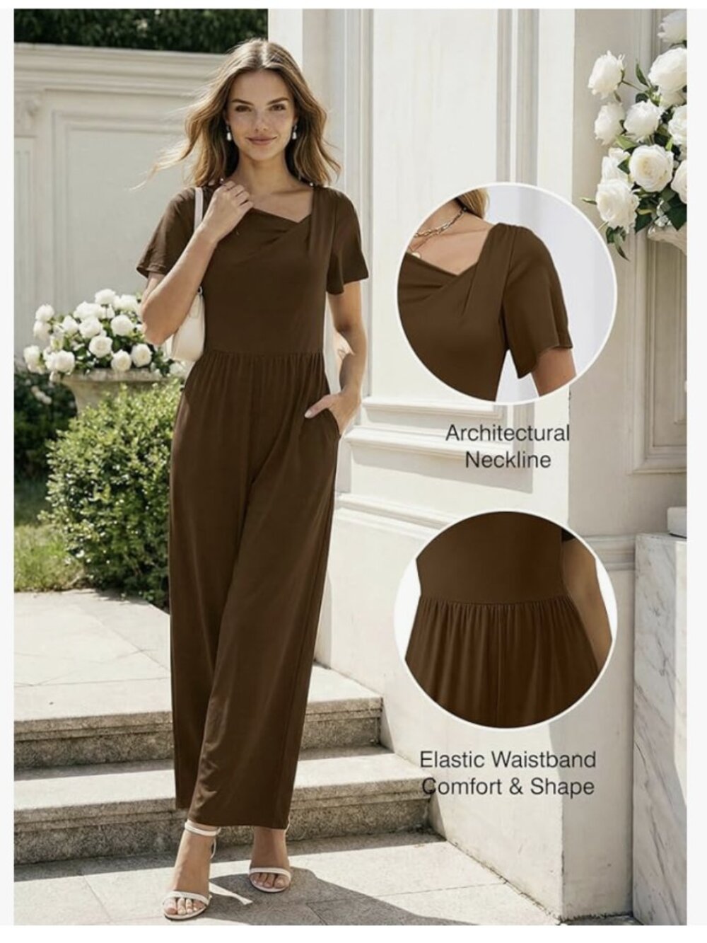 NWT Jumpsuit Short Sleeve Romper Size L coffee, figure-flattering, pockets!